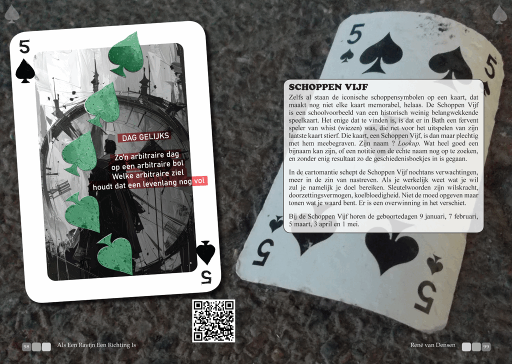 Schoppen Vijf voorbeeld uit René van Densen’s dichtbundel kaartset “Als Een Ravijn Een Richting Is”