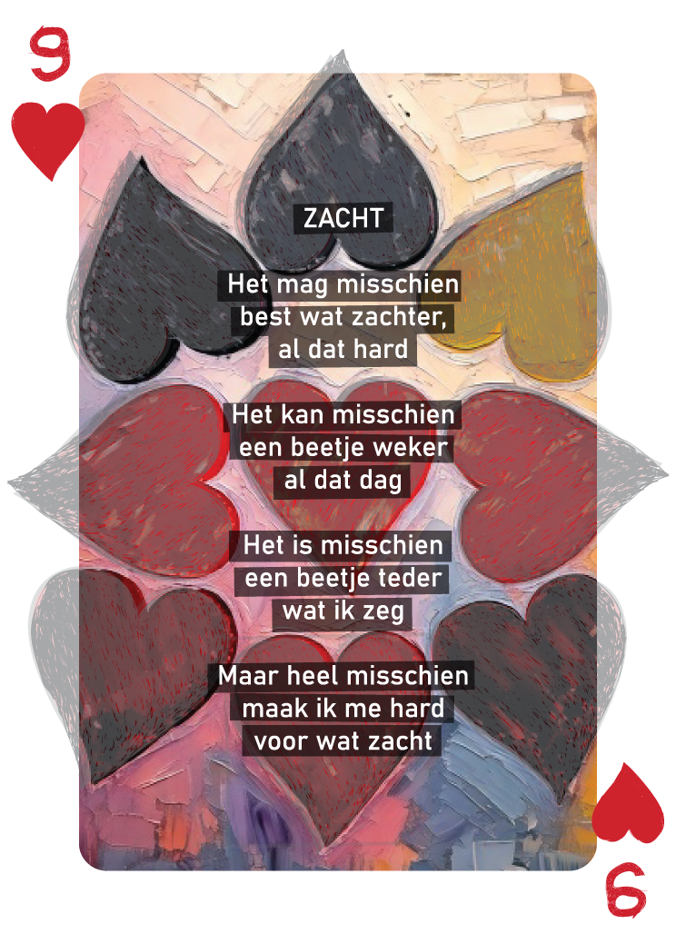 De Harten 9 speelkaart uit de bundel en het kaartendeck