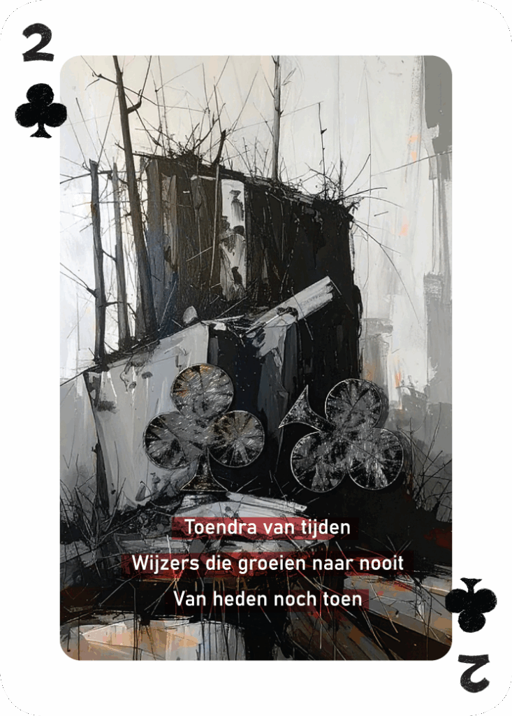 Klaveren Twee kaart uit René van Densen's dichtbundel kaartset “Als Een Ravijn Een Richting Is”