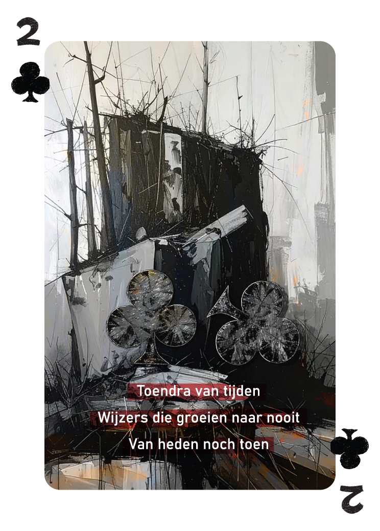 Klaveren Twee kaart uit René van Densen's dichtbundel kaartset “Als Een Ravijn Een Richting Is”